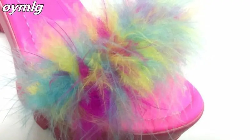 

Woman Fur Platform Sandals Ladies INS Plush High Heels Women Open Toe Female PU Leather Non Slip Shoe Women's Footwear Plus Size