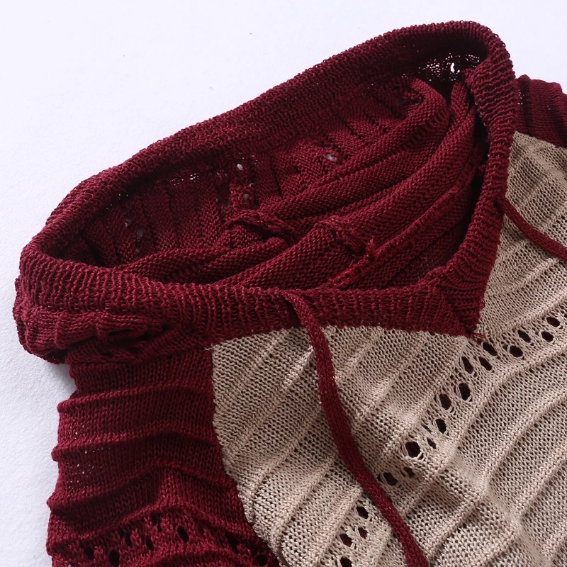 

Hollow Out Knitted V Neck Drawstring Sweater