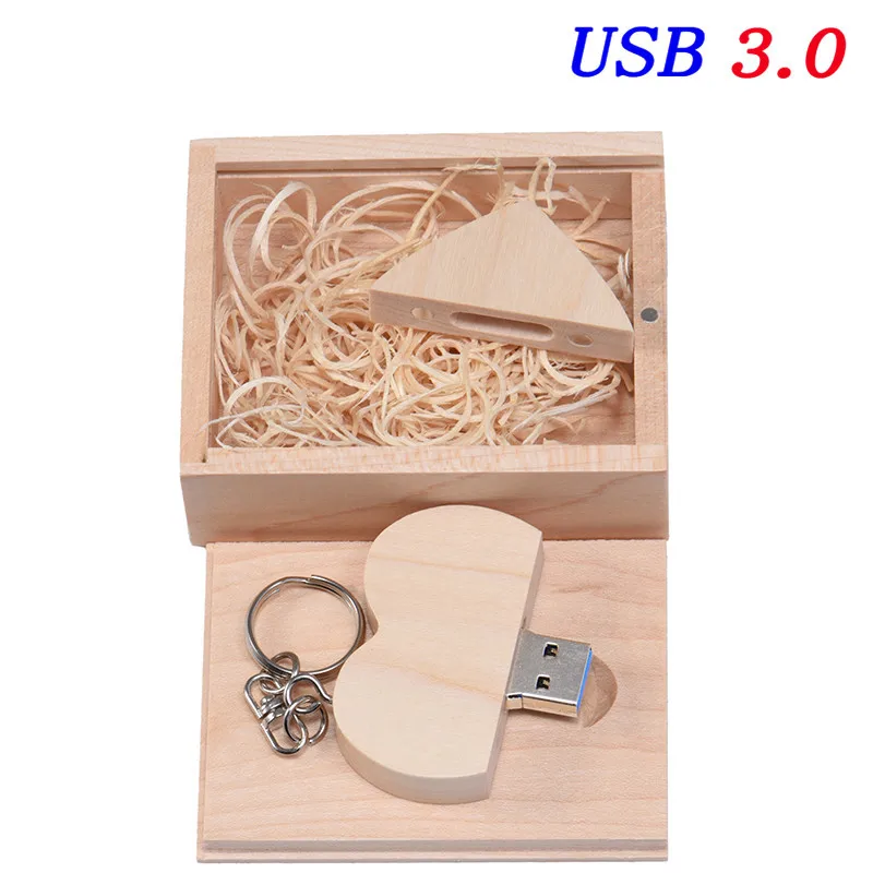 POWERONE USB 3,0 Пользовательский логотип деревянное сердце с коробкой карта памяти, Флеш накопитель 4 ГБ 8 ГБ 16 ГБ 32 ГБ 64 ГБ фотография свадебный подарок - Цвет: Maple wood with box