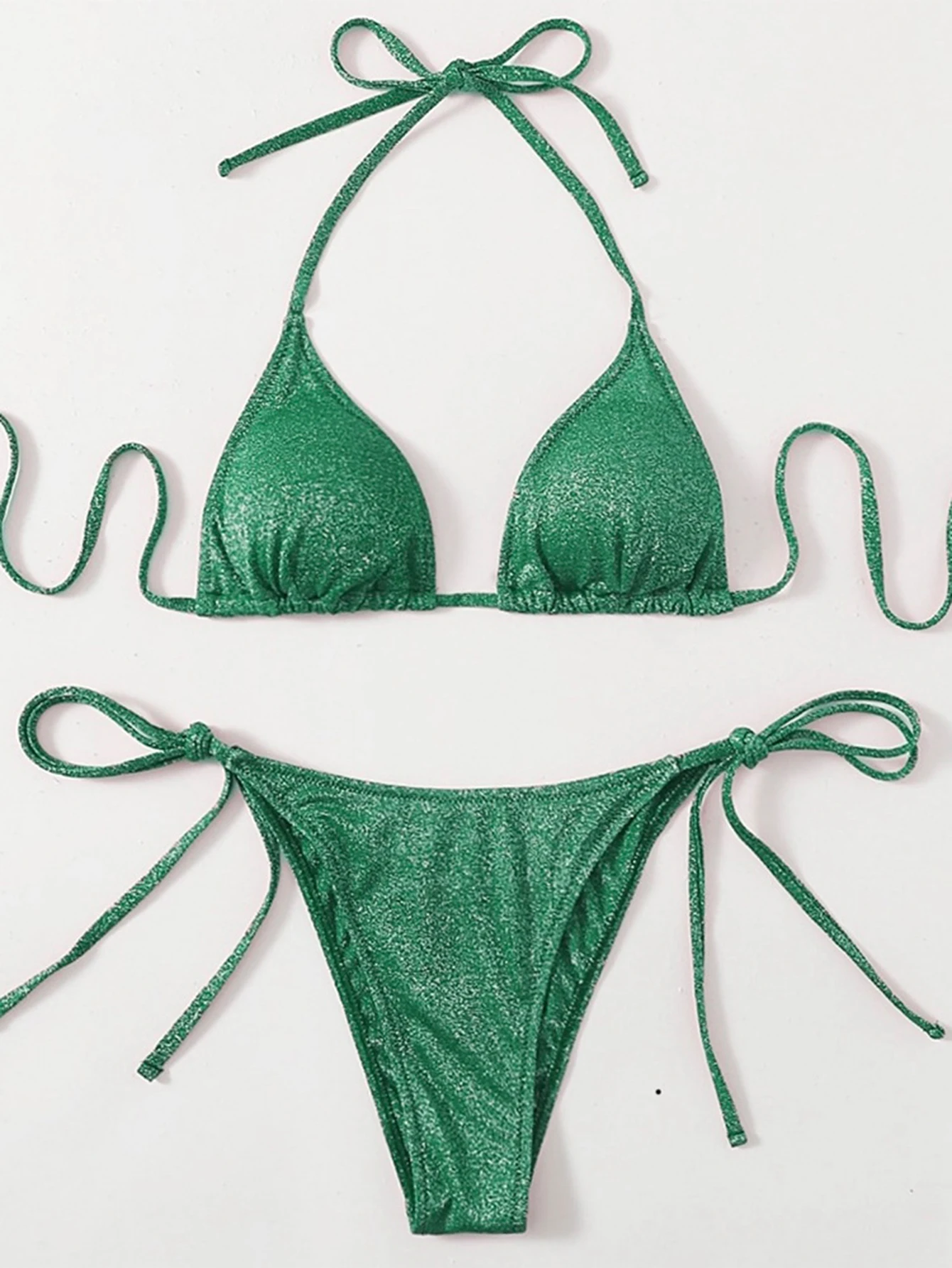 ZTVitality Shiny Bikinis Sexy Bikini 2021 New Arrival Halter Bandage Push Up Swimsuit Low Waist Swimwear Women Brazilian Biquini | Женская