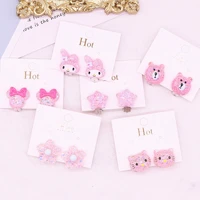 6 styles pink colors cute cats rabbits animals clip on earrings for children girls no pierced earring jewelry fashion accessory