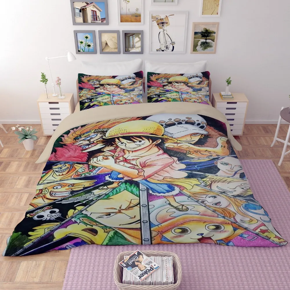

NEW anime One Piece 3D Cartoon Bedding Sets blue Boys designer king queen full twin size kids duvet covet set kids bedclothes