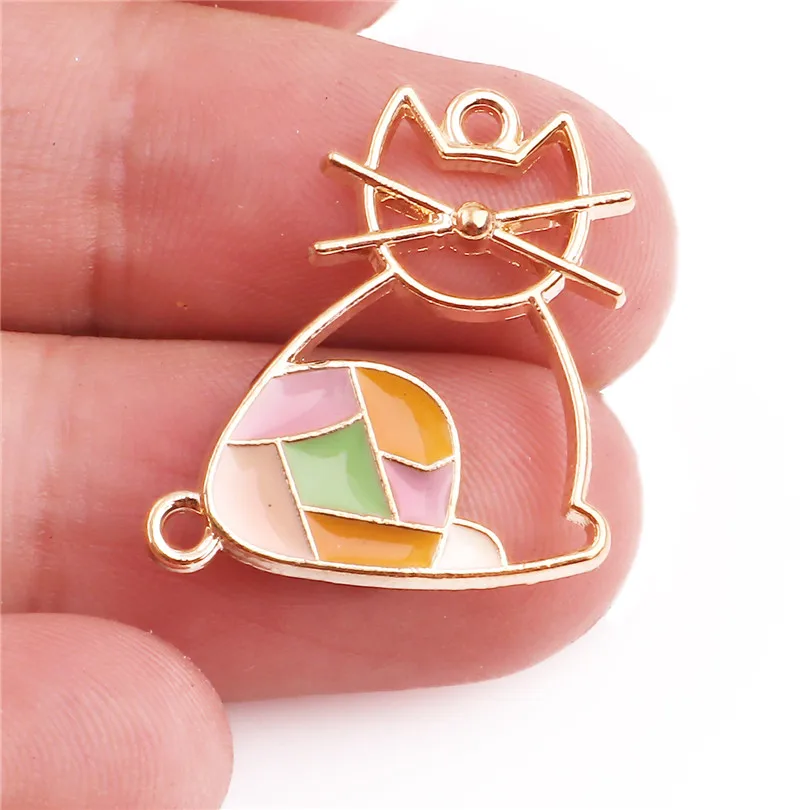 

20pcs Alloy Drop Oil Tangram Small Cat Animals Hollow Pendant Golden Pendant Charms for Jewelry DIY Necklace Accessories Making