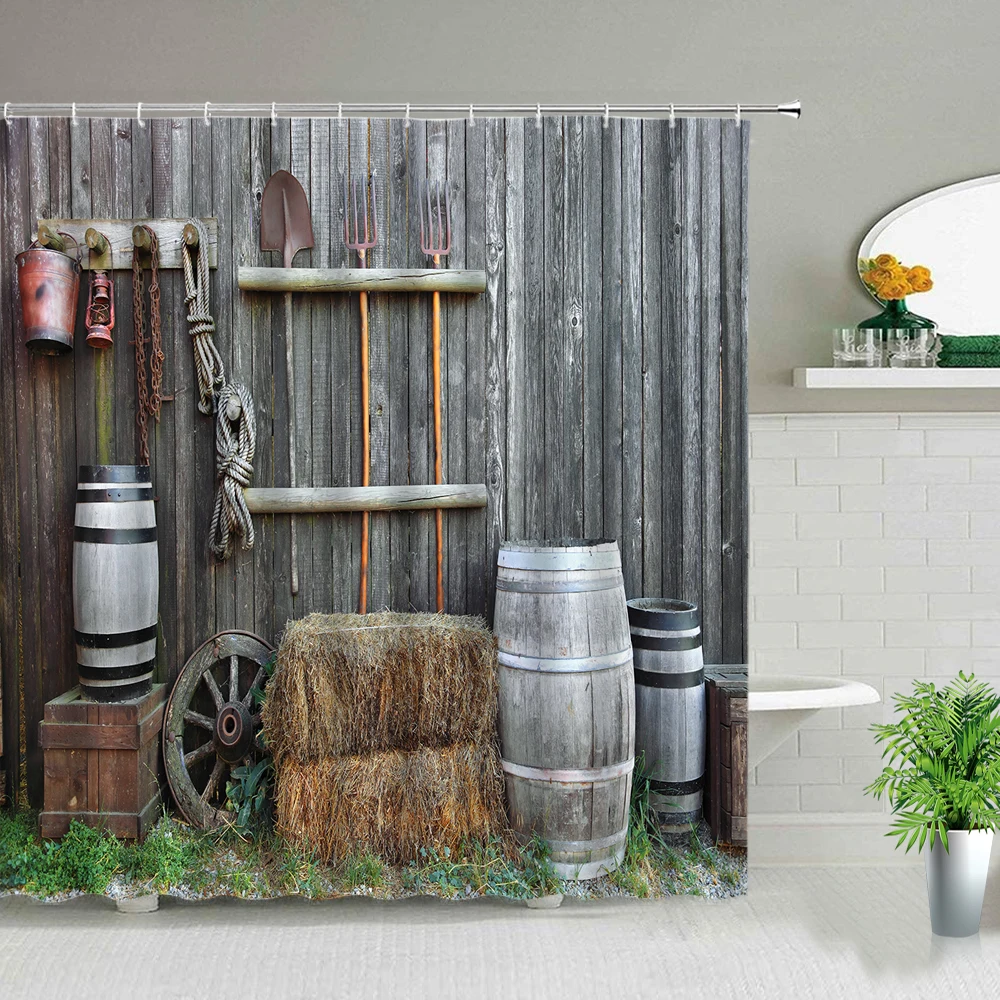 

Unique Western Town Fashion Shower Curtain Set Folk Vintage Scenery Waterproof Polyester Fabric Bathroom Curtains For Home Decor