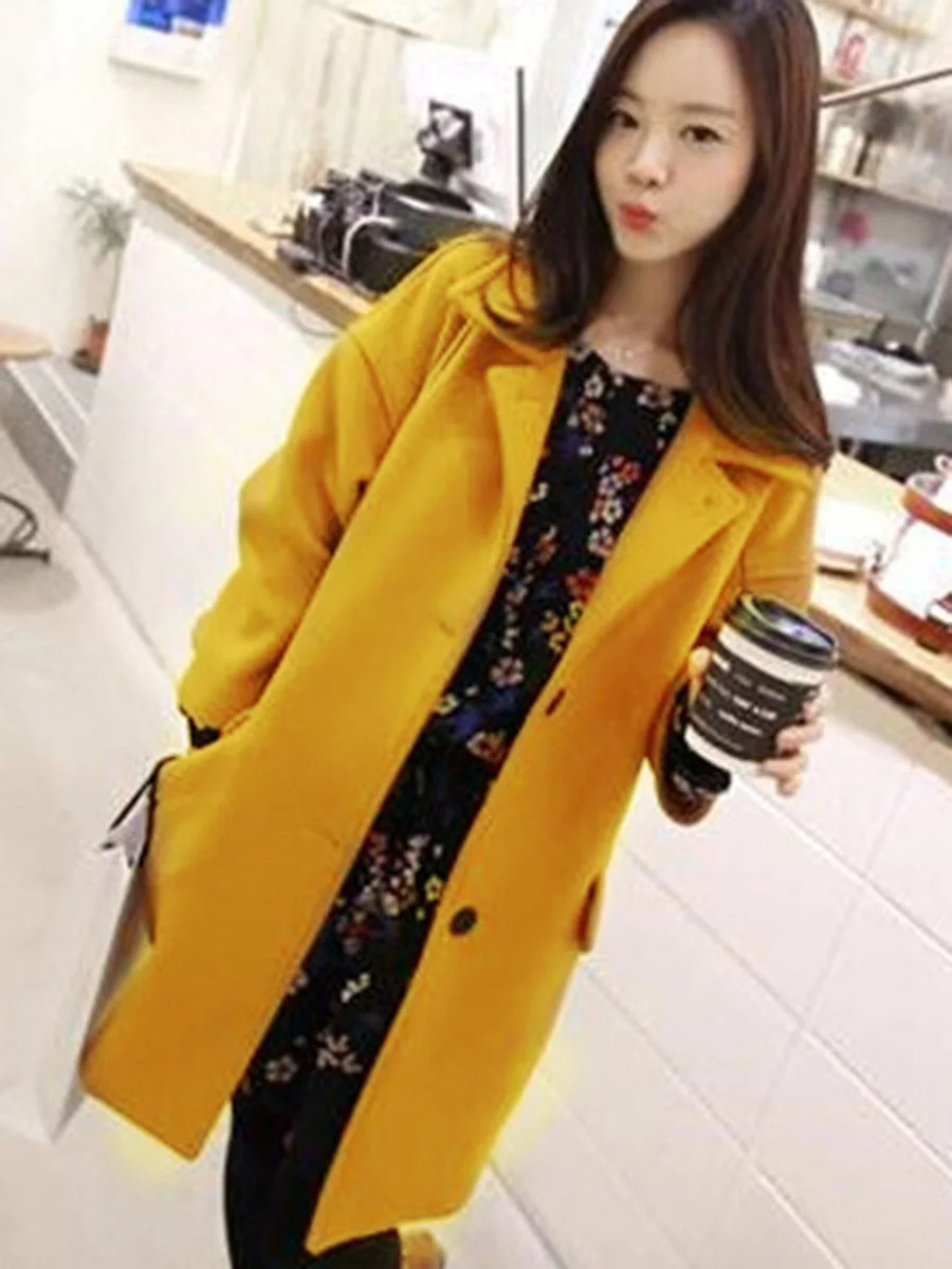 Япония Корея пальто для женщин Весна шерстяное минимализм кнопка карман Офисная