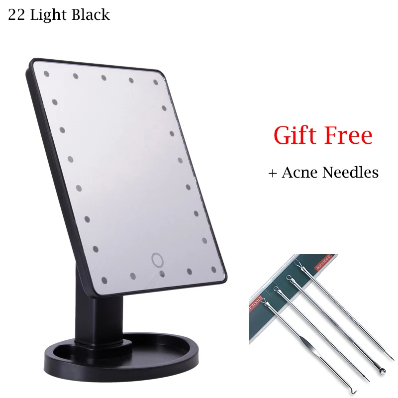22Light Black Светодиодный светильник для макияжа, 16/22 светодиодный светильник, косметическое зеркало с сенсорным экраном, настольное зеркало для макияжа, светодиодный светильник, портативное косметическое зеркало зеркало для маки - Цвет: 22Light Black