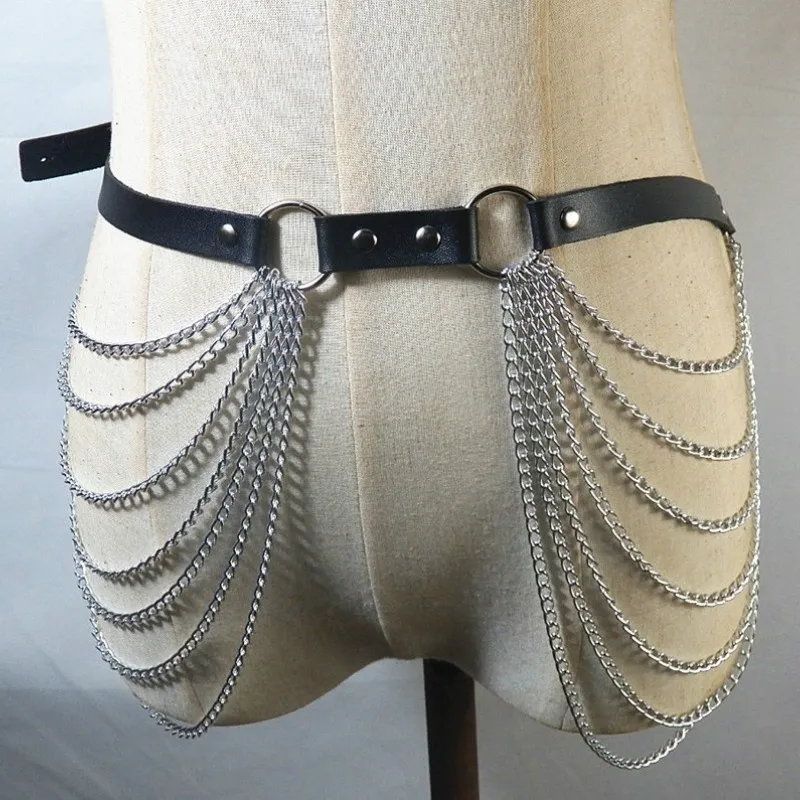

New Sexy Leg Tassel Chain Harness Belt Punk Garters Waistband Underwear Lingerie Straps Banquet Dress Bondage Belts for Women