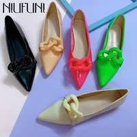 niufuni flats pointed toe womens shoes buckle chain patent leather slip on simple hollow candy color pumps dress ladies shoes