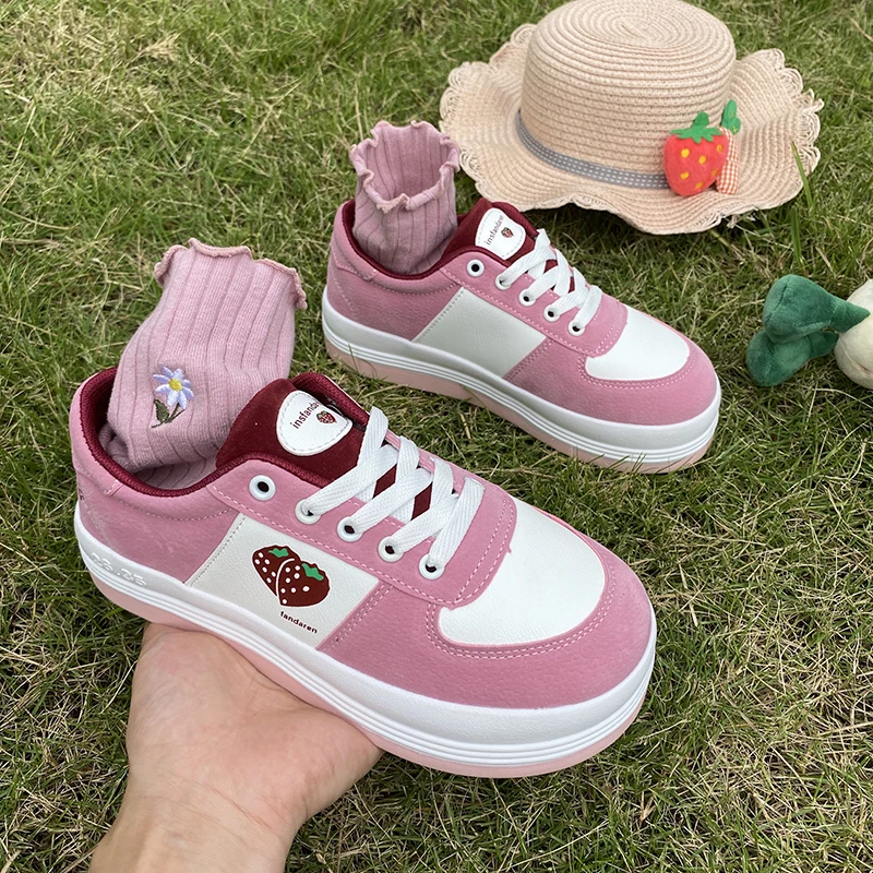 

Cute girl thick-soled strawberry sneakers popular college student female kawaii soft girl Harajuku Lolita shoes cosplay loli