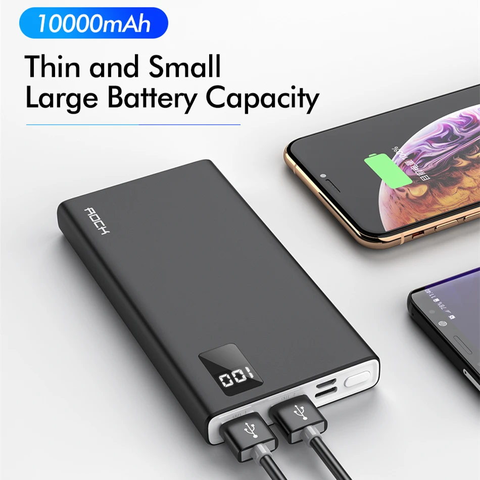 ROCK power Bank 10000 мАч портативный светодиодный дисплей для Xiaomi iPhone 11 внешний