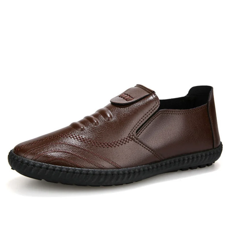 

2021 Spring Autumn New Concise Style Leather Casual Shoes Breathable Light Slip-on Shallow Casual Flat Loafers for Daily