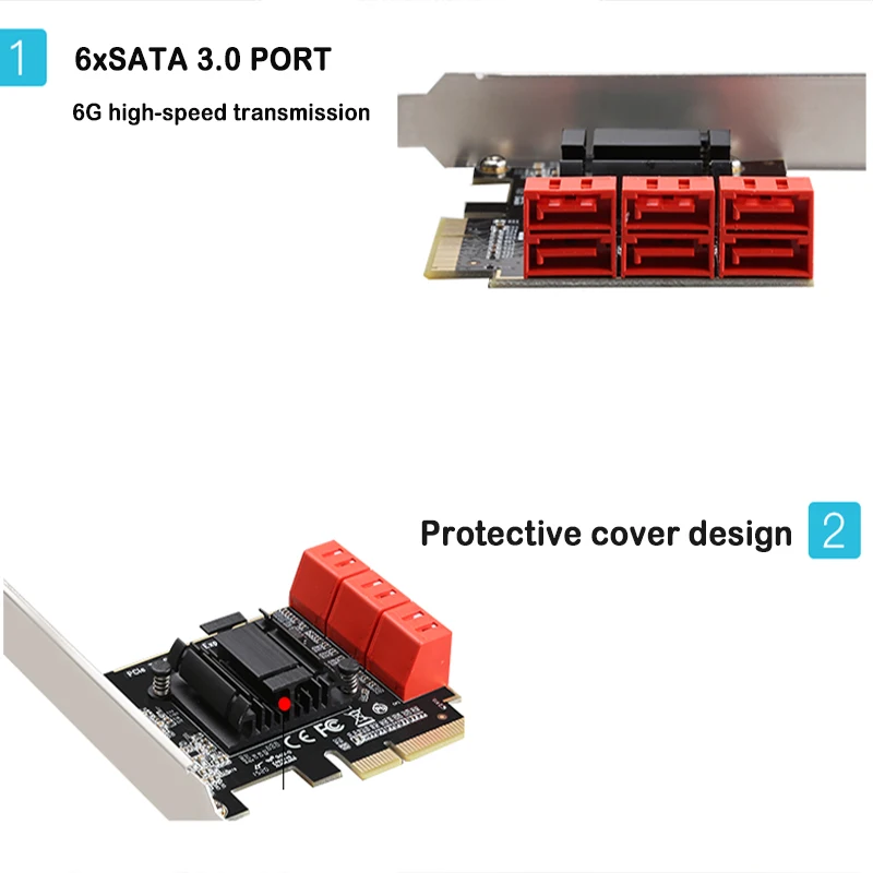 6-портовый чип pci express sata 3 6G ASM1166 быстрое рассеивание тепла X4/X8/X16 pcie 0 Адаптеры