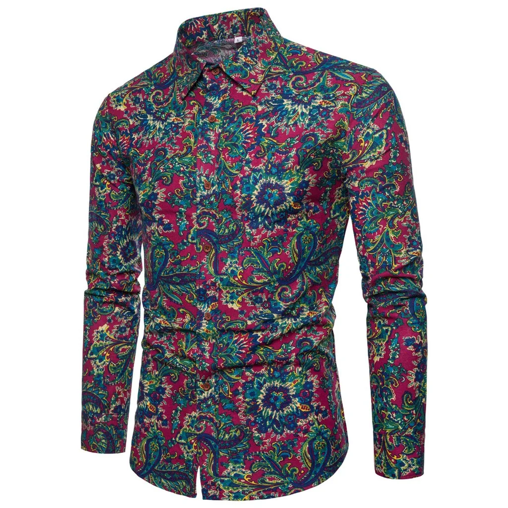 Camisa Masculina мужская повседневная рубашка из полиэстера с принтом винтажное