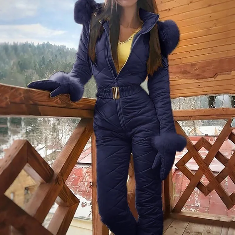 Цельный лыжный костюм женские куртки зимняя парка с капюшоном комбинезон