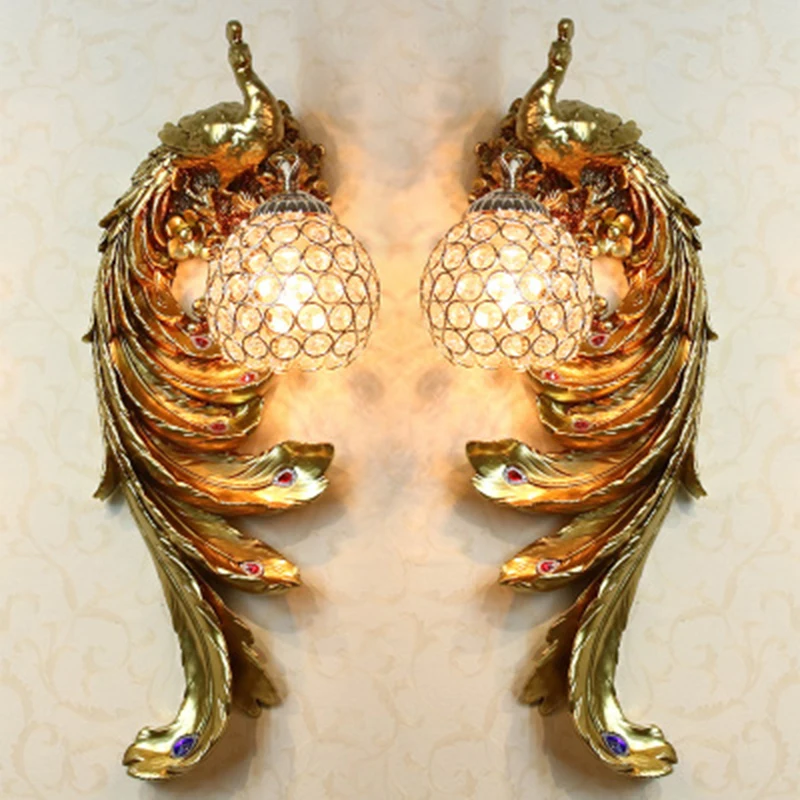 

Modern Luxury Peacock Wall Light Corridor Aisle Lighting Indoor Decorate Wall Lamp Living Room Bedroom Bedside Resin Wall Sconce