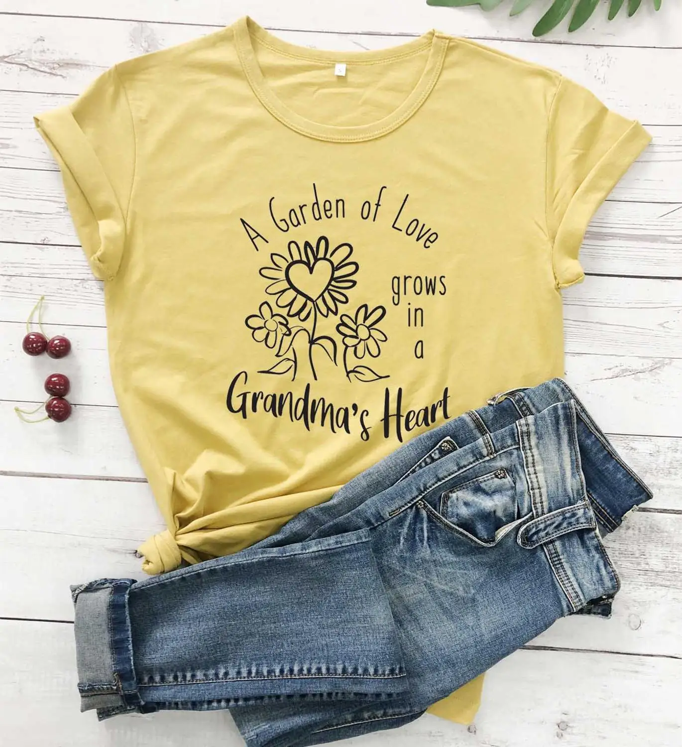 

Футболка с надписью «Сад любви» растут в сердце бабушки, девиз, женская модная повседневная футболка из чистого хлопка с цитатами, подарок д...