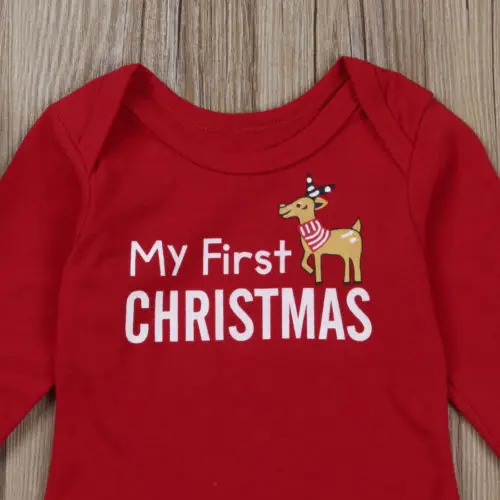 

hristmas Newborn Baby Girl Boys Romper Infant Kids Letter Cartoon Deer Printed Jumpsuit Cotton Xmas Gifts Clothes Outfit