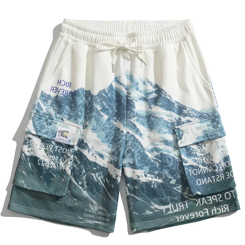 

Snow Mountain Printed Shorts Fashion Cargo Pocket Hip Hop Streetwear Summer Short Cotton Bermuda Loose Joggers Korean Pants