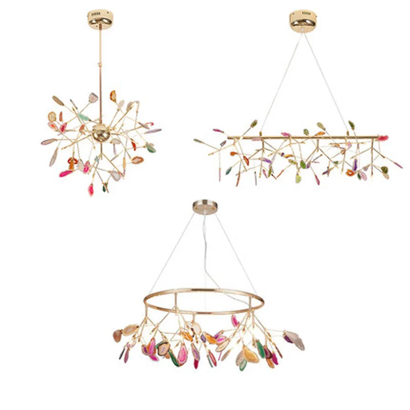 Французский Кантри стиль натуральный агат ювелирные изделия листья люстра