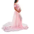 Шифоновое лоскутное платье для беременных женщин с открытыми плечами и передним разрезом в пол
