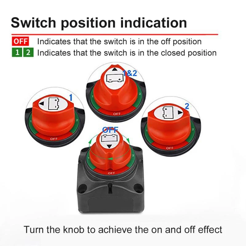 

12-60V RV Disconnect Rotary 3 Position Car Battery Isolator ON/OFF Switch for Car Vehicle RV Boat Marine Yach