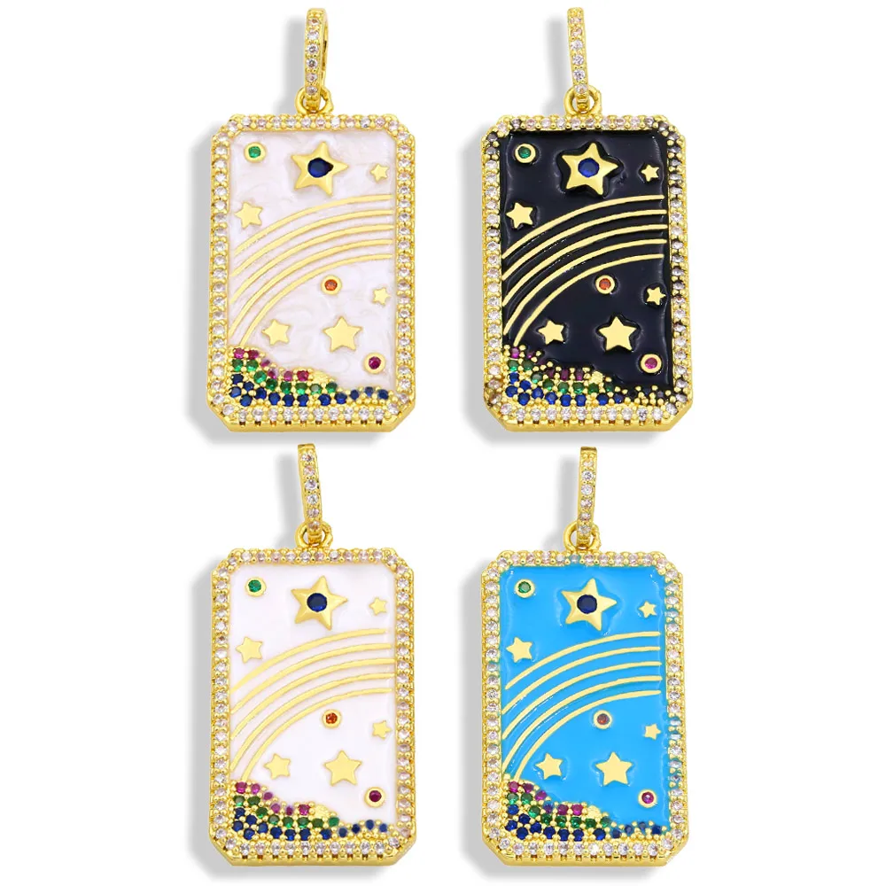 

OCESRIO Luxury Big Milky Way Star Necklace Pendants Copper 18K Gold Plated Zirconia Enamel Wholesale Craft Supplies pdta450