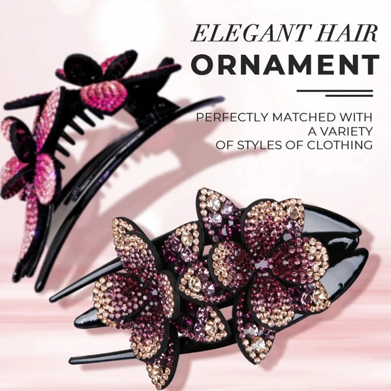 

2/6pcs Rhinestone Double Flower Hair Clip Women Hair Dovetail Clip Non-slip Comb Headdress Rhinestone Floral Hair Clip Z