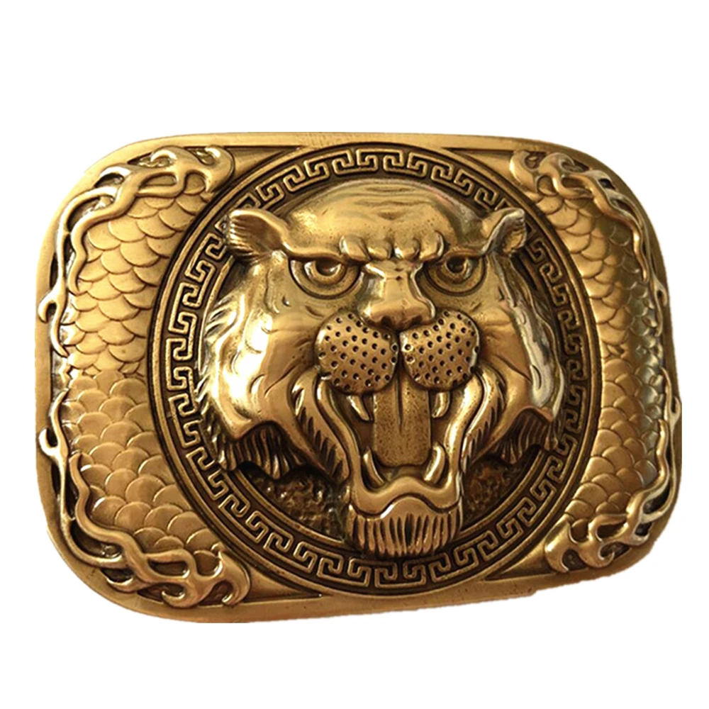 

Медный винтажный античный пояс с пряжкой и головой тигра, Западный ковбойский мужской модный изящный аксессуар
