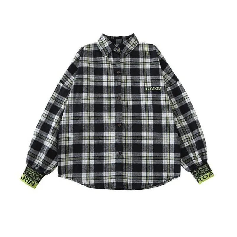 Весенняя 100% хлопковая Свободная блузка в клетку 2021 летняя рубашка полоску