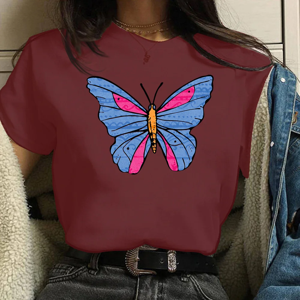 

Butterfly Printing T Shirt Summer Women Short Sleeve Leisure Top Tee Casual Ladies Female T Shirts Woman Clothing TX9953