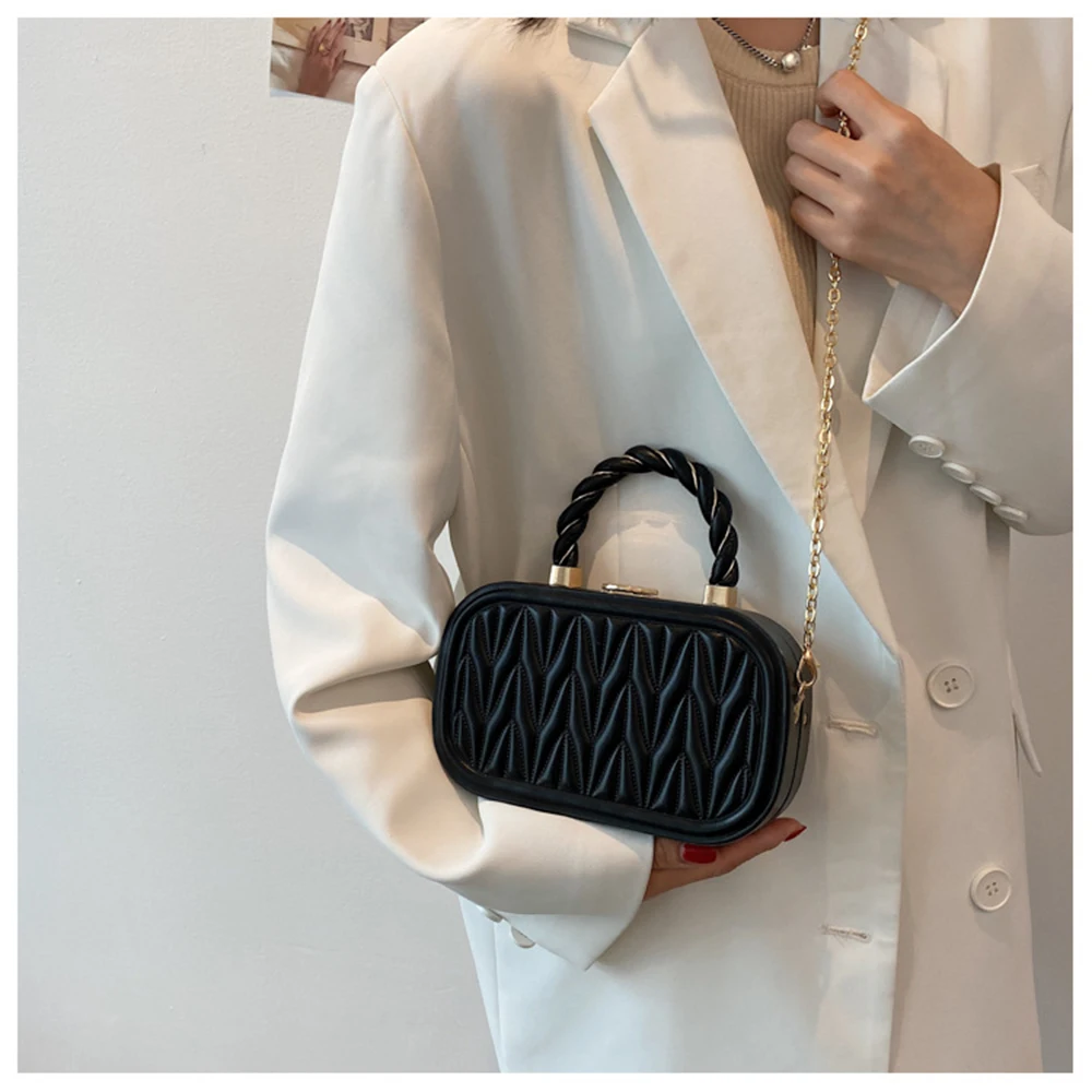 

S.IKRR Designer Box Bag Women Trend Handbag For Women 2021 Fashion Pleated Pu Leather Chain Shoulder Messenger Bag High Quality