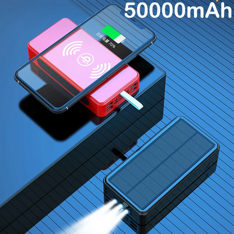

10W Fast Qi Wireless Charger Solar Power Bank 50000mAh Portable Charger Powerbank for iPhone 12 Pro Samsung S20 Xiaomi Poverbank