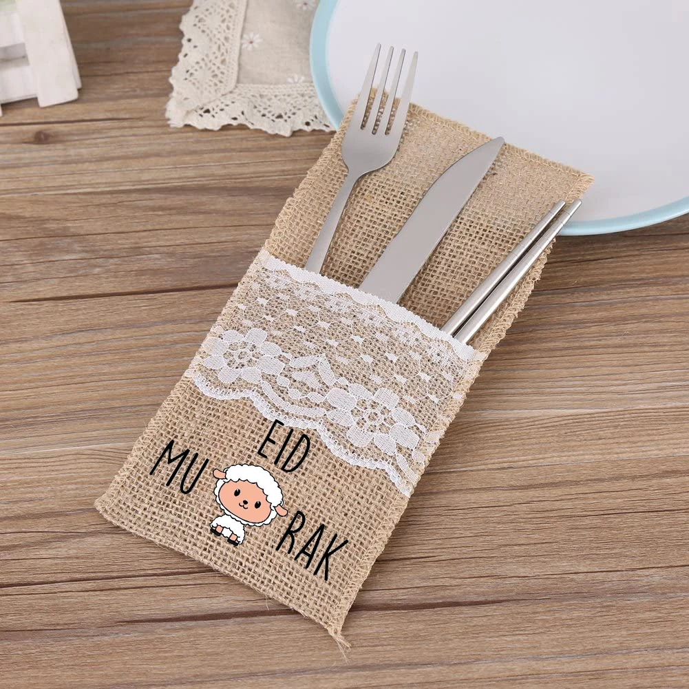 

5pcs Eid Al-Adha sheep Cutlery bag rustic farm Vintage BBQ Muslim Islamic Ramadan Mubarak Kareem Holiday decoration supplies