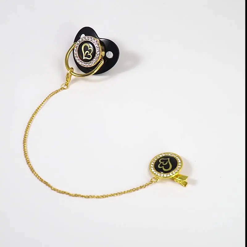 

26 Name Initial Letter Babys Pacifier Luxury Crystals Diamond Gold Baby Pacifier Clips BPA Free Silicone Newborn Dummy Soother