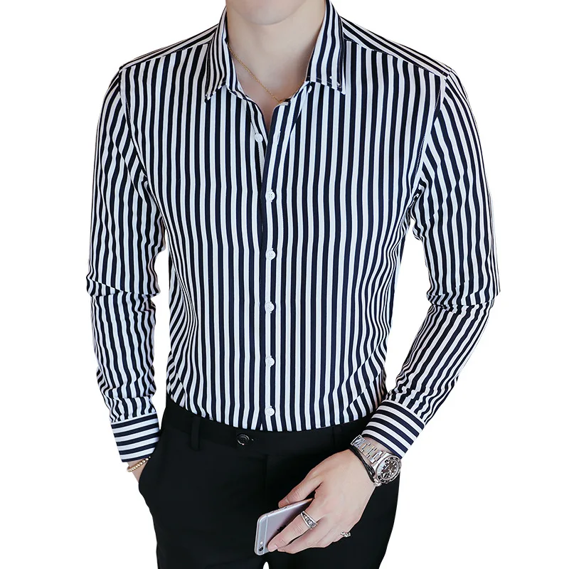 

2018 spring and summer new striped shirt men's long-sleeved shirt