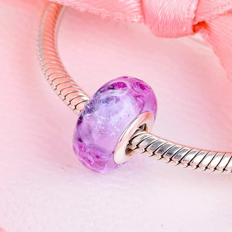 

Charms Silver 925 Original Wavy Lavender Murano Glass Charm Fits European Fashion Bracelets Woman DIY Beads For Jewelry Making