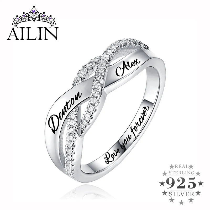 

AILIN Personalized Sterling Silver Round Birthstone Twisted Ring for Mother's Birthday Gift Size 6-12 For Women