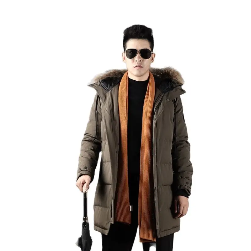 

Fashion Urban Hooded Coat Solid Loose Leisure Men's Wear Winter Thickening Raccoon White Duck Down Jackets