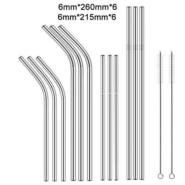 Pack12-2Brush 260 х 6 мм многоразовая пивная соломенная Высокое качество 304 Нержавеющая сталь металлическая соломинка с чистящая щетка для кружек 20/30 унций - Цвет: Pack12-2Brush