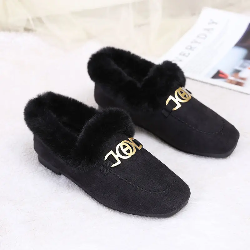 

Mao Mao Shoes Women's Winter Wear 2021 New Bean Shoes Plus Velvet Warm Joker Cotton Shoes Lazy One Pedal Flat Shoes.