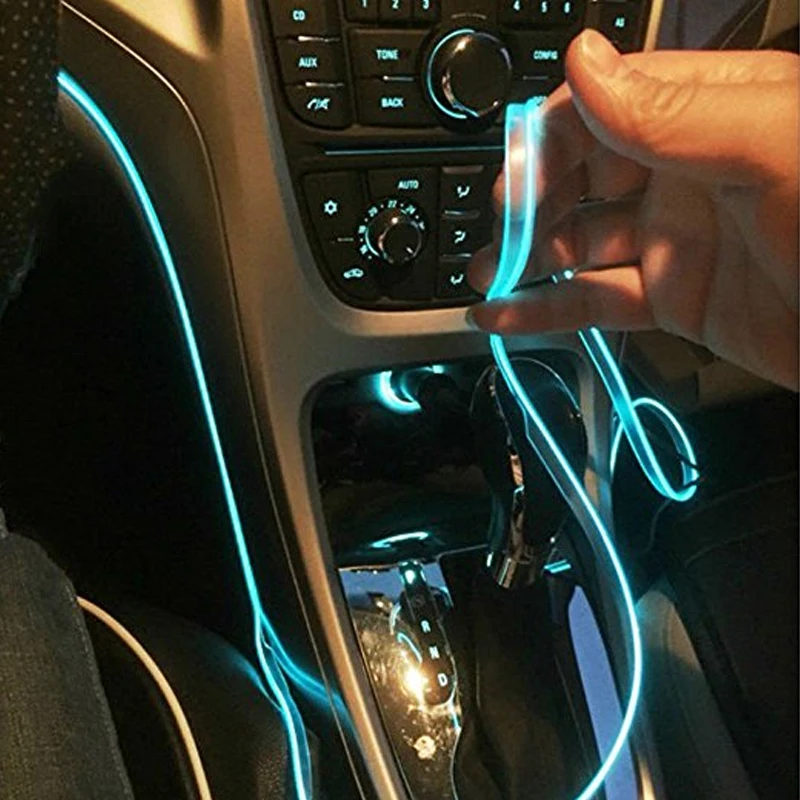 Голосовой звук активный RGB светодиодный свет салона автомобиля Многоцветный EL неоновая подсветка для салона автомобиля Bluetooth телефон контроль атмосферный свет 12 В