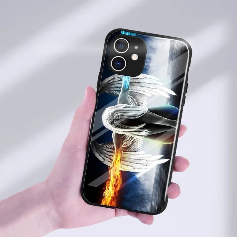 

Luxury Phonecase Angels Wings Phone Cases For iPhone 11 12 13 Pro Max Mini XR X XS SE 2020 Glass Cover Shell For 6s 7 8 Plus