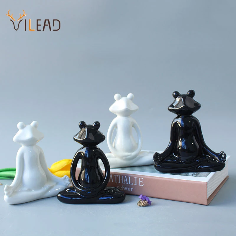 

Vilead Ceramic Yoga Frog Figurines Black Meditation Animal Statue Crafts Home Living Room Study Shop Office Decoration Ornaments