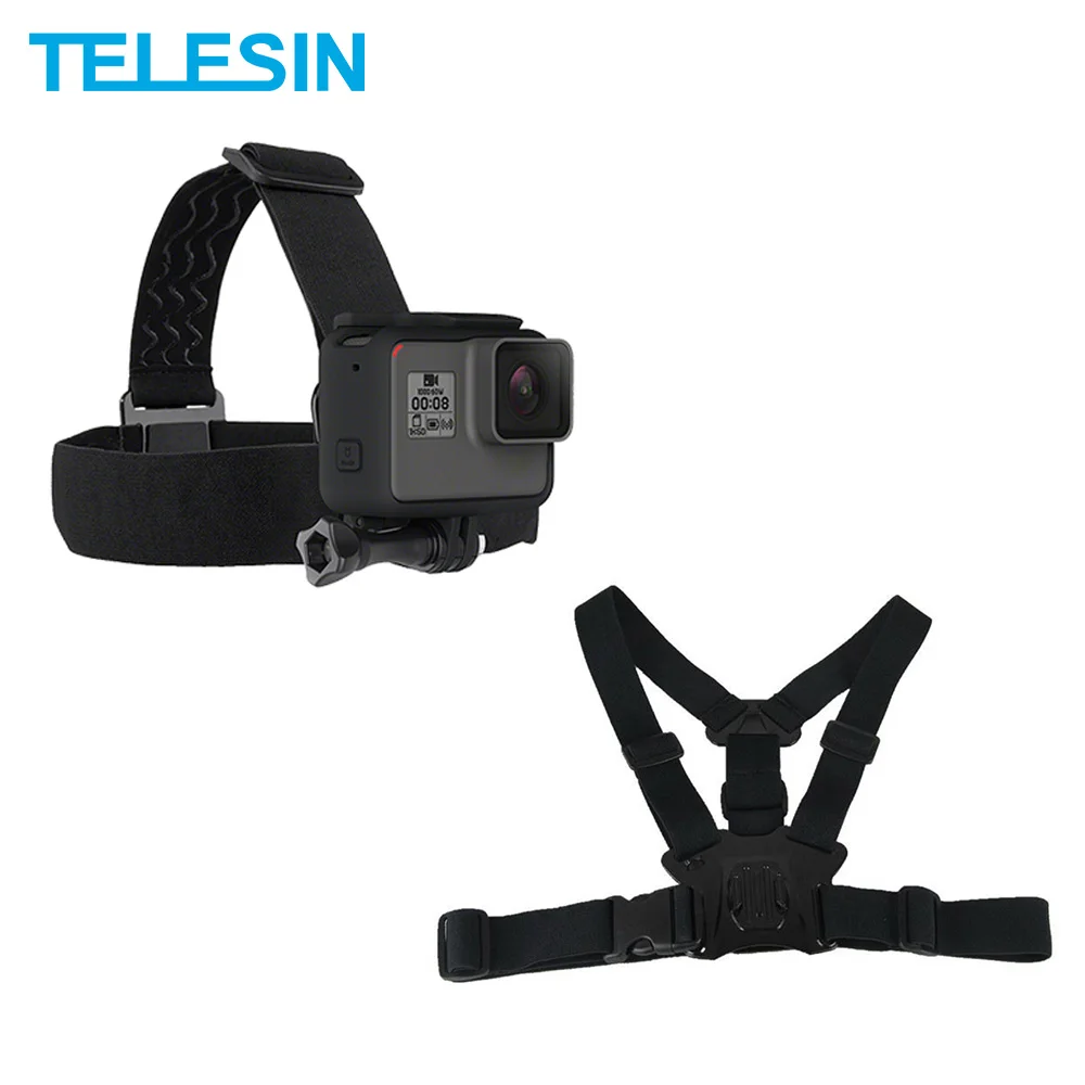 TELESIN нагрудный ремень на голову крепление для GoPro Hero 8 7 6 Hero 5 4 3 2 для Xiaomi Yi 4K Mijia 4K SJCAM для eken аксессуары