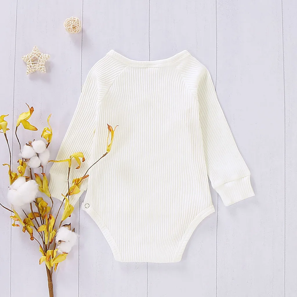 Детское осеннее боди для девочек Одноцветный комбинезон новорожденных с круглым