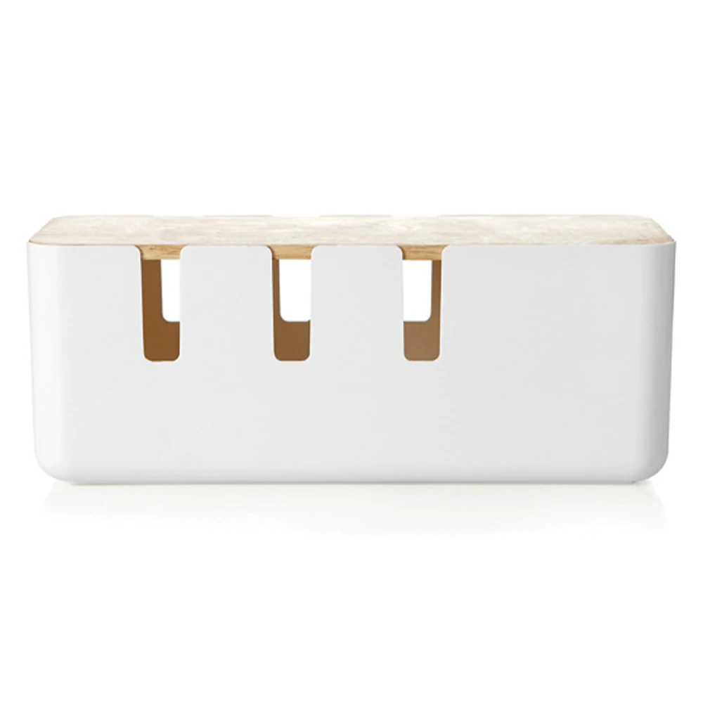 

White Cable Storage Box Desktop Power Strip Wire Network Line Charger Socket Finishing Organizer With Wooden Cover