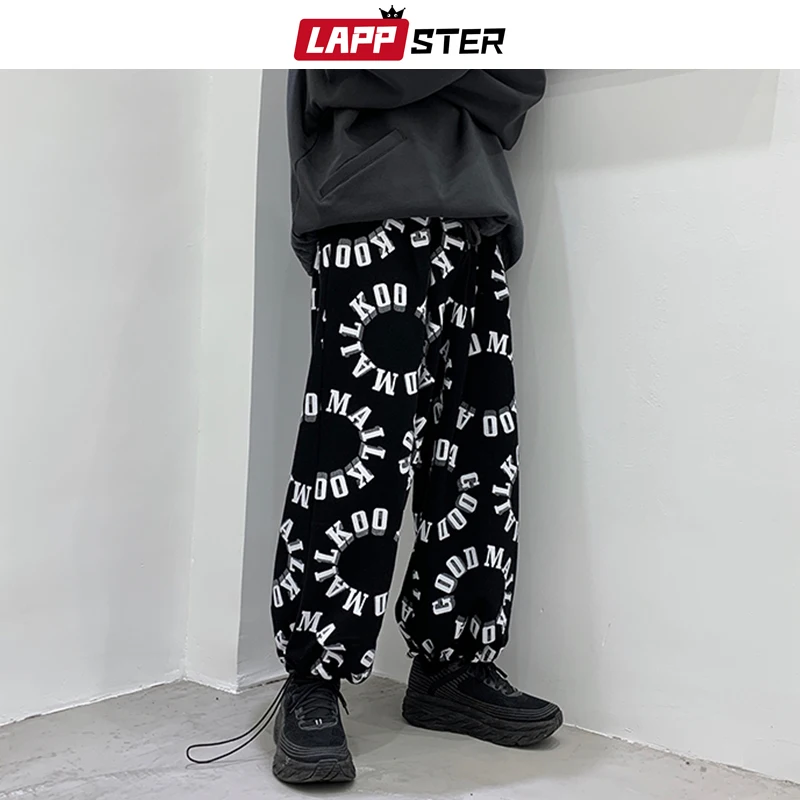

LAPPSTER Men Harajuku Japanese Streetwear Sweatpants 2022 Spring Mens Full Print Hip Hop Harem Pants Male Korean Joggers Pants