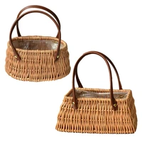 wicker hand held picnic basket woven flower basket multifunctional portable elliptic basket for garden decor outdoor picnic