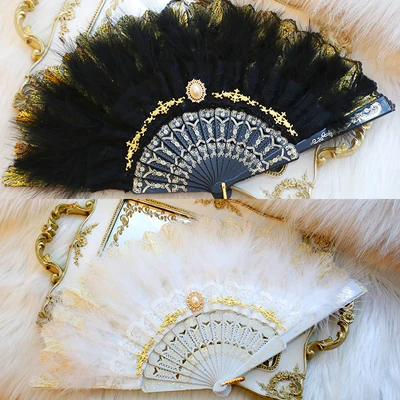 

Cute Gothic Lolita Dress Feather Fans Court Vintage Lace Pearl Kawaii Girl Elegant Lady Party Princess Cosplay Accessory Gift