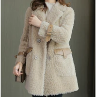 schinotch women sherpa parka jacket winter warm lapel neck coat fashion plain blazer with pu accessories ladys clothes